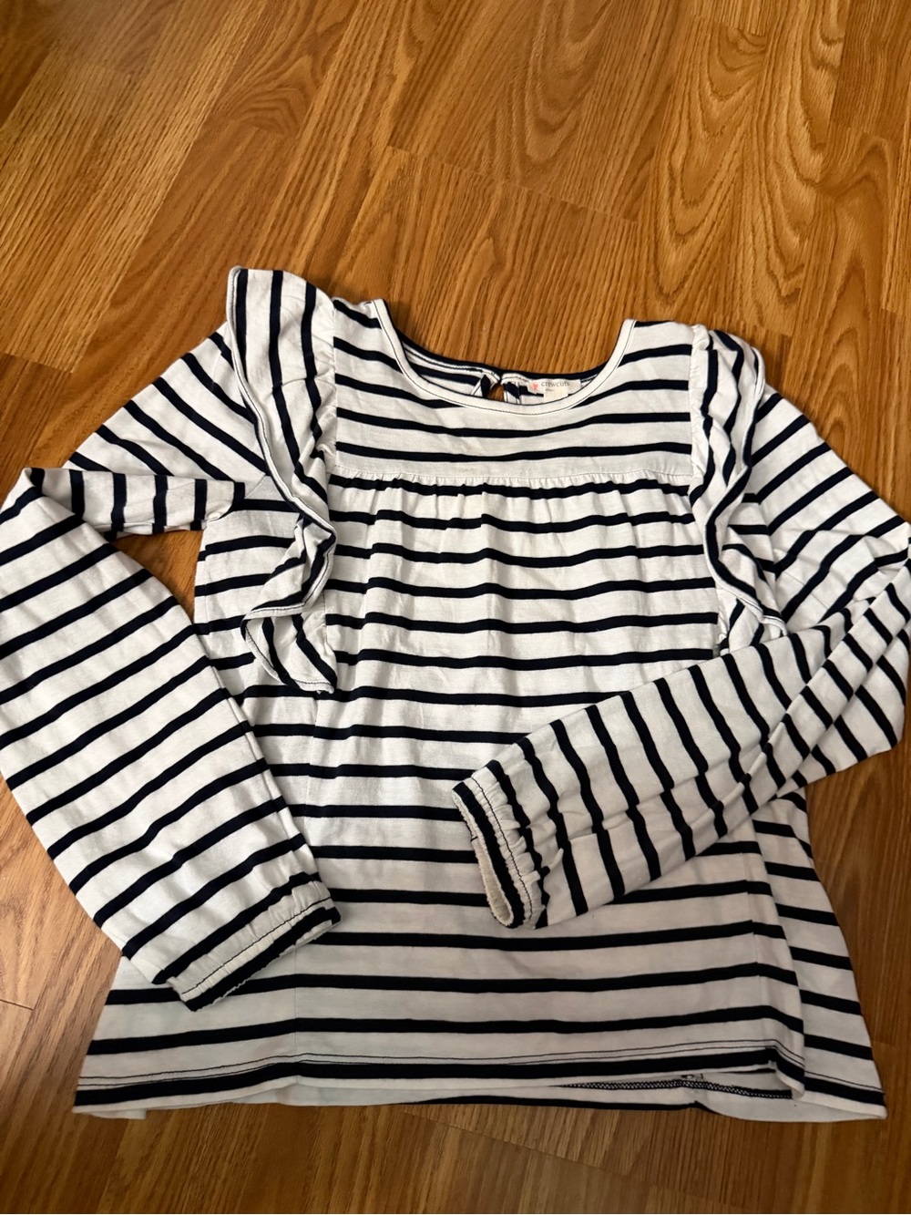 Crewcuts Navy and White Striped Long-Sleeve Ruffle Tee